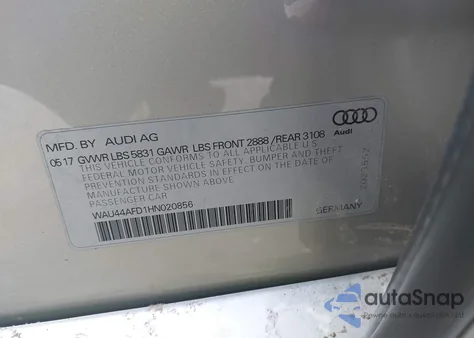 2017 Audi A8 L 3.0T z USA, uszkodzony, nr VIN WAU44AFD1HN020856